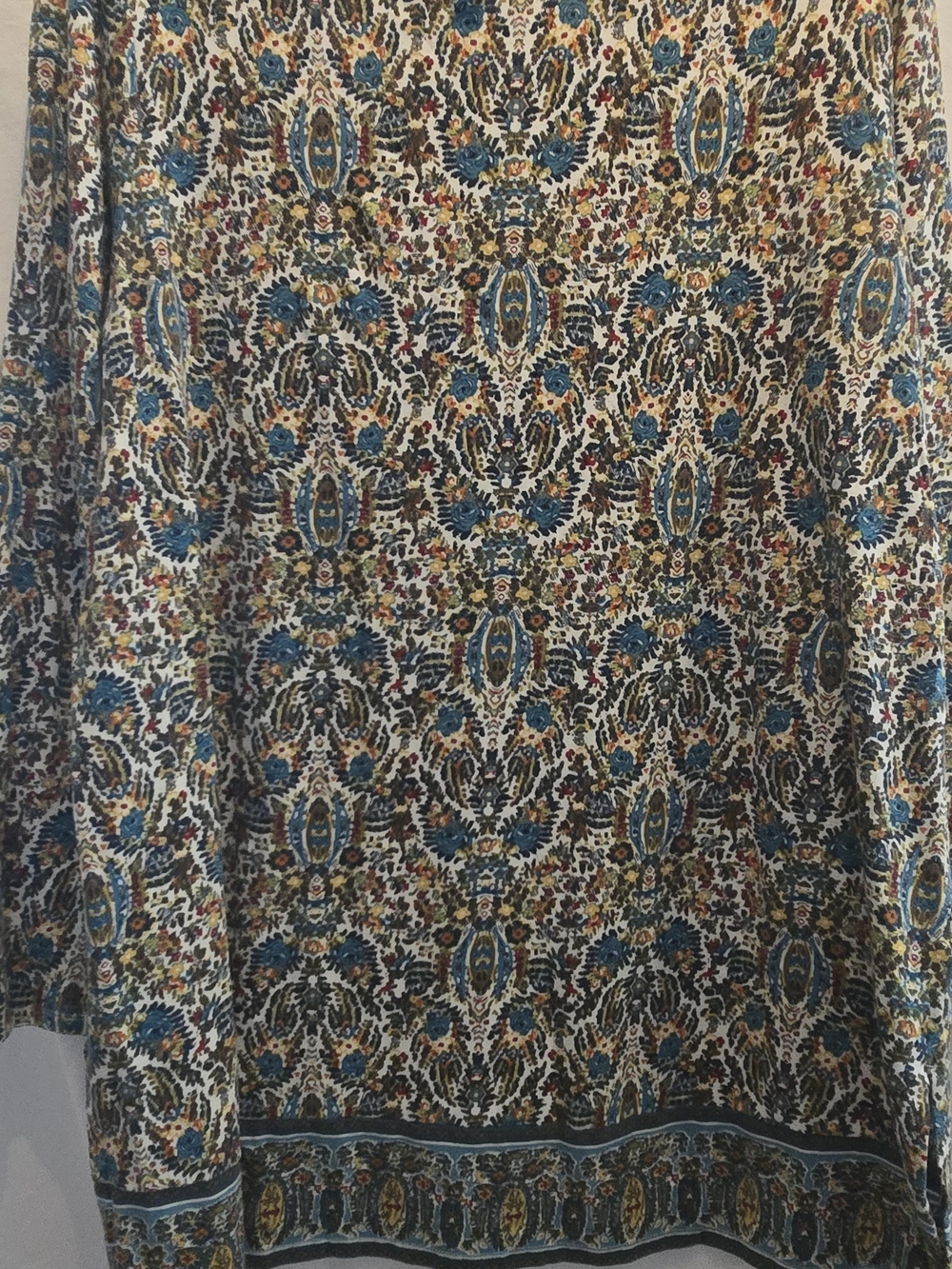 J. Jill Floral Paisley Blouse in Blue and Cream with Mustard Accents
